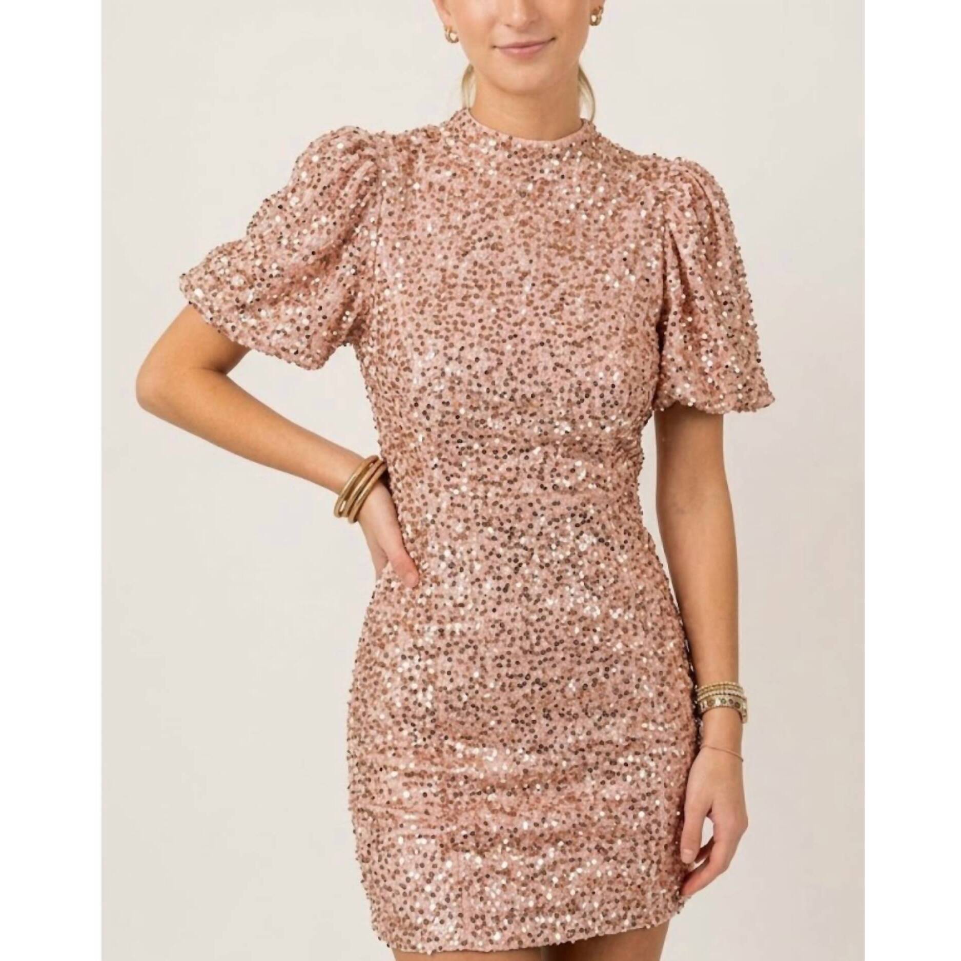 New Karlie Sequin Mini Dress In Pink